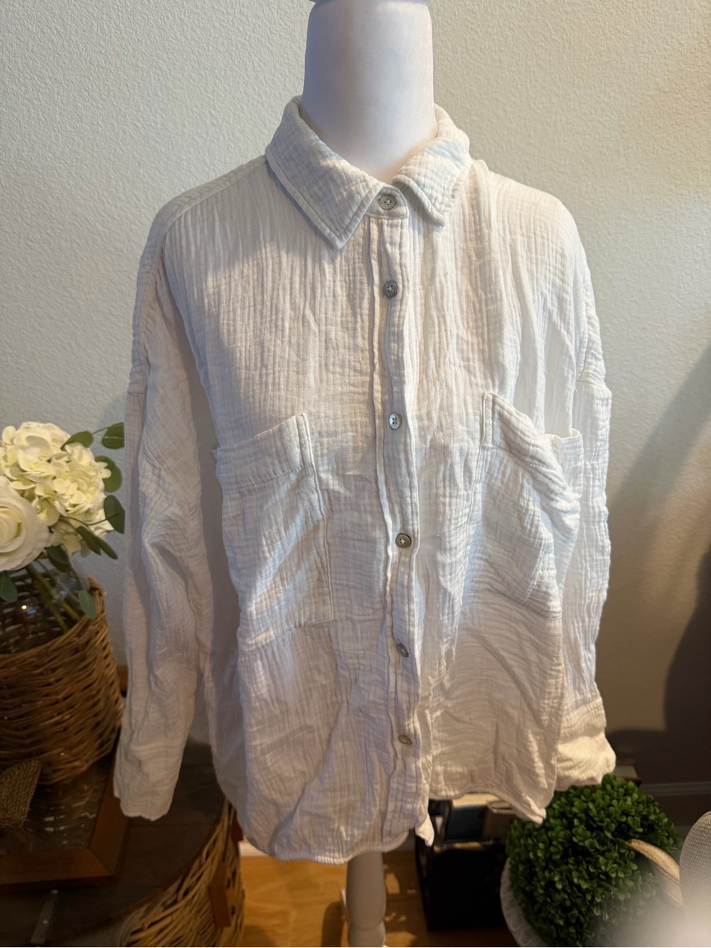 Magaschoni Cream Gauze Button-Front Shirt
